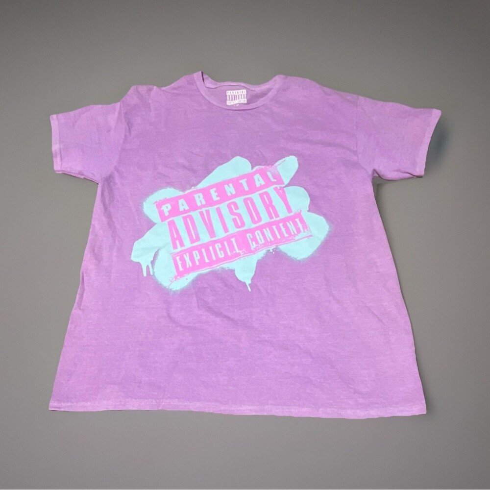 Parental Advisory Graphic Purple Men's Large Short Sleeve Tee